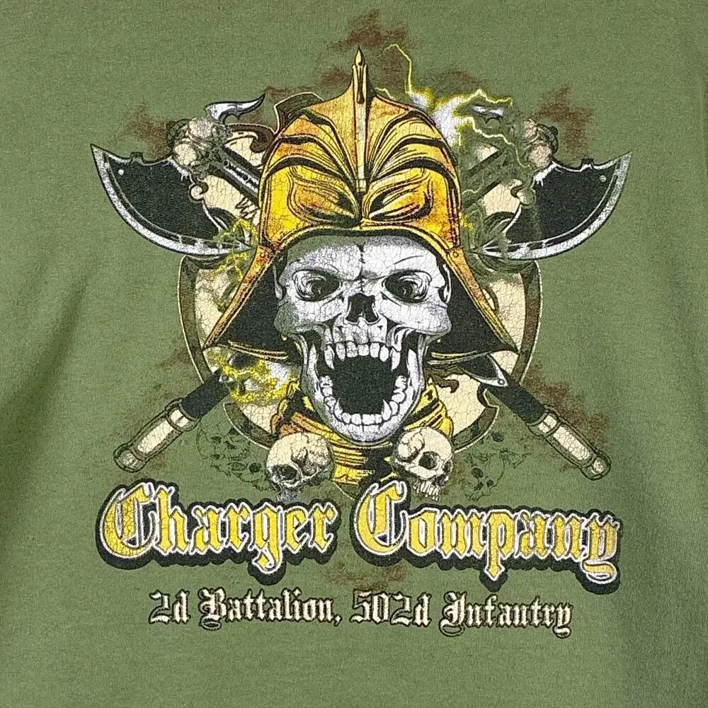 VTG Charger Company Sweatshirt Men L Green 502nd Infantry 2nd Battalion Army